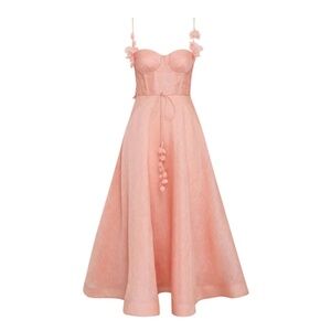 Zimmermann Wonderland Appliquéd Midi Corset Dress in Dusty Pink